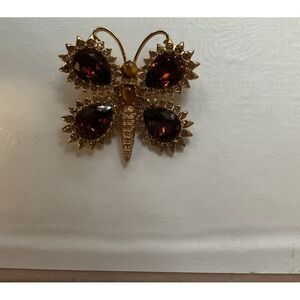 Vintage CINER butterfly in gold and 2 tone colors/smoke topaz/light topaz.